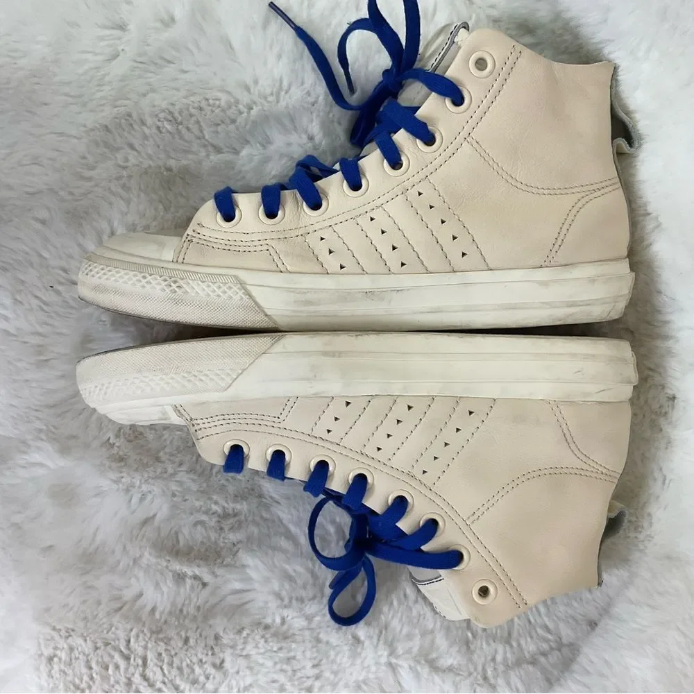 Adidas Men's Nizza Hi Pharrell FX8010 Ecru Tint and Royal Blue Sneakers Size 7